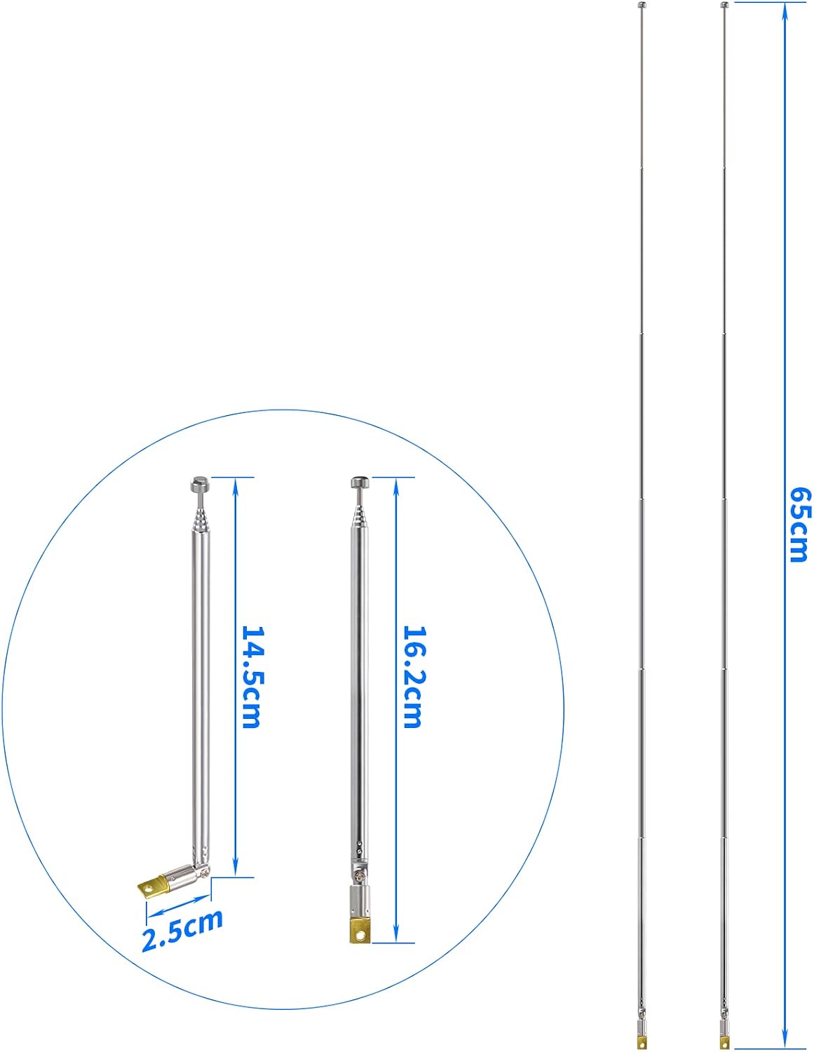 BINGFU 6 65cm (2-Pack) Sections Telescopic AM FM Antenna Portable Radio Antenna Replacement Compatible with Indoor