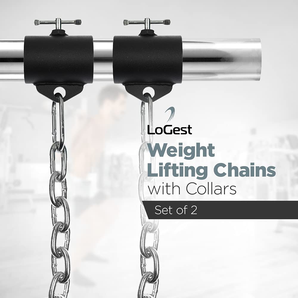 Logest Weight Lifting Chains with Collars - 1 Pair Available in 15LB 25LB 35LB 45LB Steel Workout Chains - Fitness Equipment for Deadlifts Bench Presses and More Targets Back Legs Core Weight Chains
