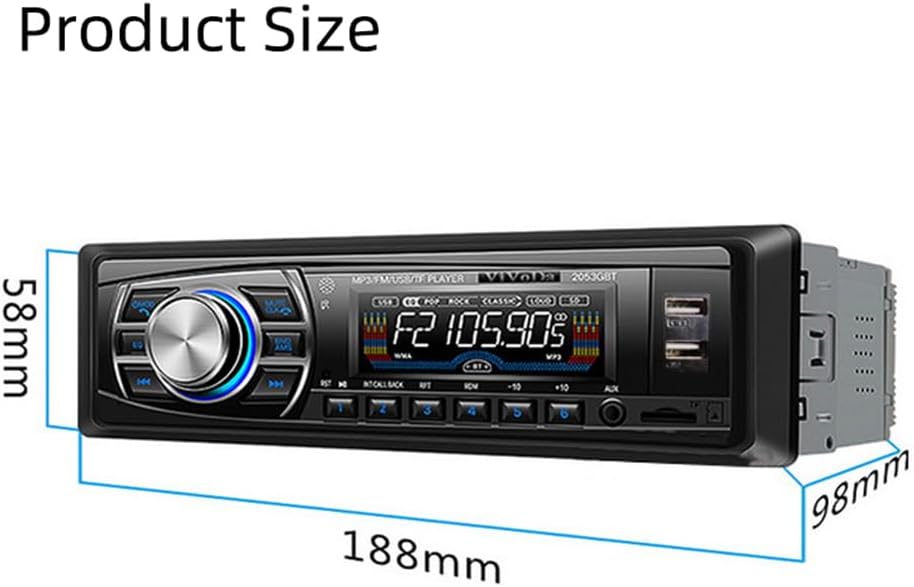 VIGORWORK 12V/24V MP3 1DIN 2USB/SD/MMC Car Radio Bluetooth Car Player OLED Color Screen Turner Aux-in Support