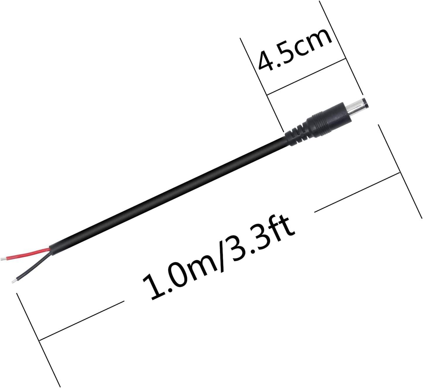 Maixbomr 12V Cable,1m/3.3ft 5.5mm 2.1mm Wire,18AWG 5521 Repair(2Pcs) DC Power Pigtails DC x Male Plug to Bare Wire Open