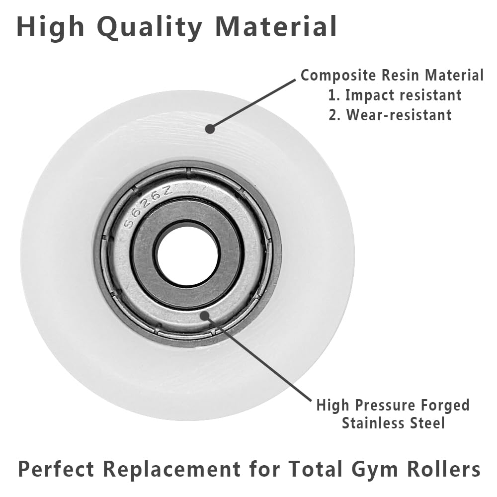 Upgraded Set of 4 Rollers Kit Replacement for Total Gym Wheels/Rollers, Fits for Gym Models 2000, 3000, Some 3000 XL, and a Few Very Early XL (White)