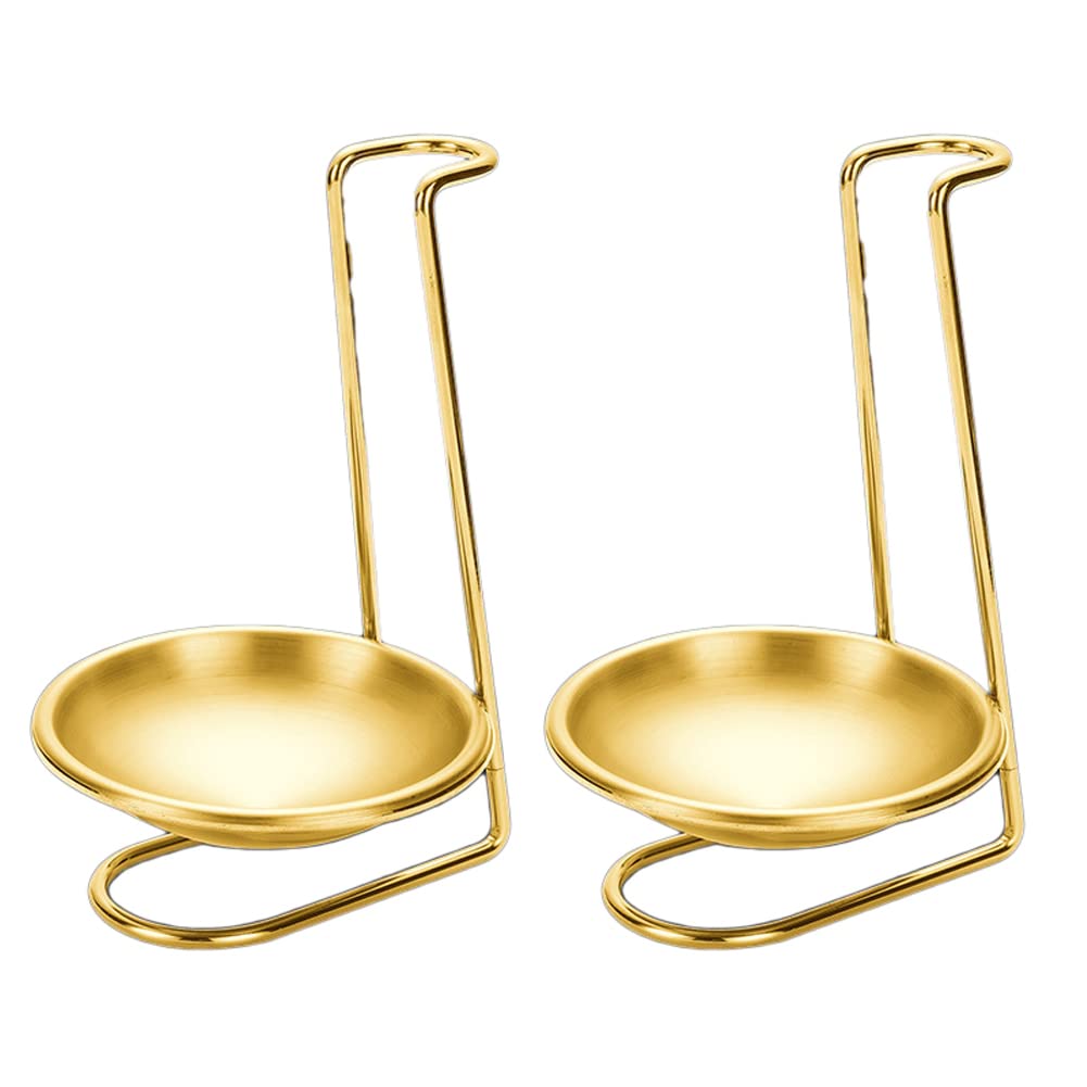 Lasenersm 2 Pieces Stainless Steel Spoon Rest Holder with Bowl, Gold