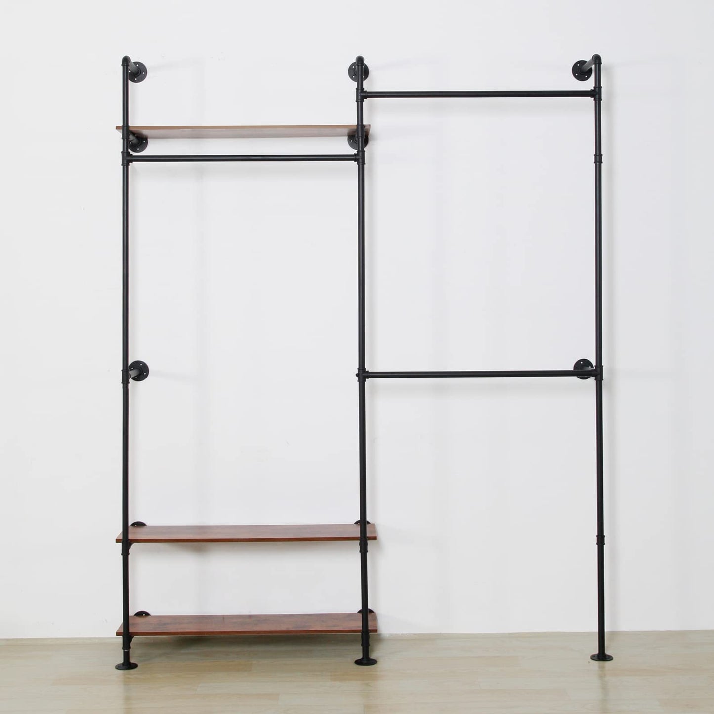 EDCB Clothes Rack Wall Mounted Clothing Rack Heavy Duty Metal Garment Rack Hanging Clothes Rack, Closet Hanger Rack with Shoe Rack (Black, 92.1X76.8inch)