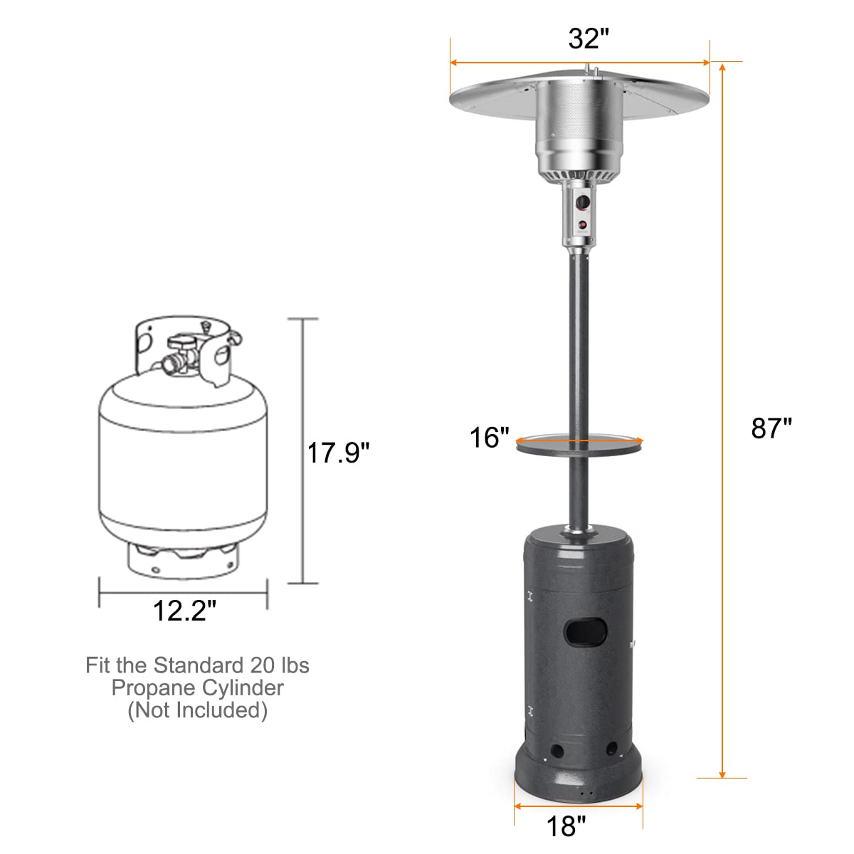 Giantex Outdoor Propane Heater, 50000 BTU Standing Gas Heater w/Shelf Tabletop & Wheels, Tip-Over Protection & Auto Shut Off, CSA Certified, Portable Patio Heaters for Home & Commercial Use (Grey)