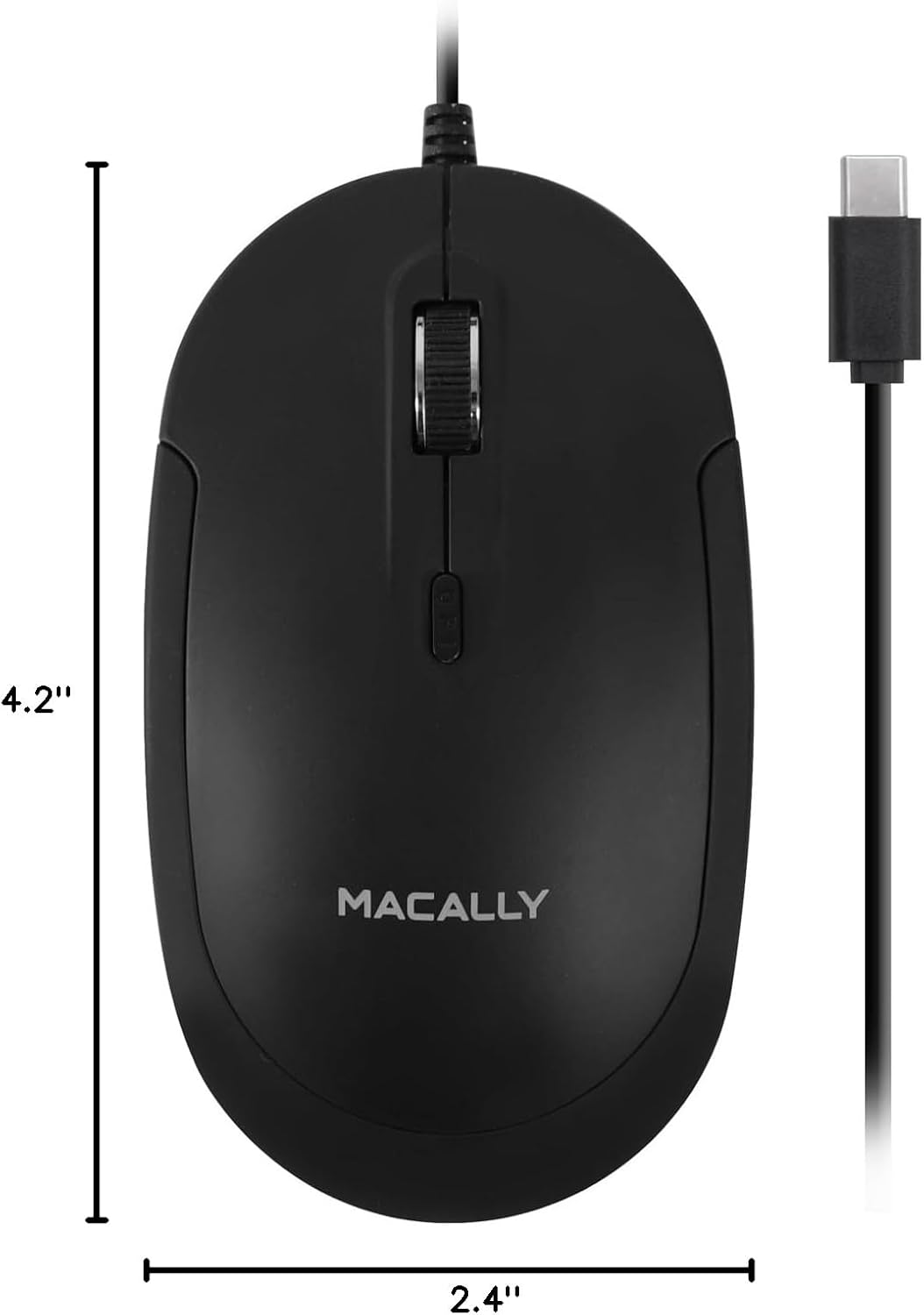 Macally 4 Wired USB C Mouse for Mac and PC - Slim, Quiet, and Reliable - DPI Mode Type C for Laptop, MacBook Pro/Air