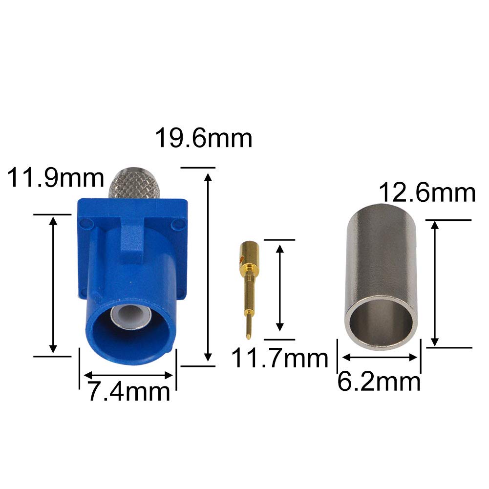 RG58 LMR195 5PCS Fakra C RF Coax Connector Crimp Jack Female for Blue GPS telematics or Navigation for Cable