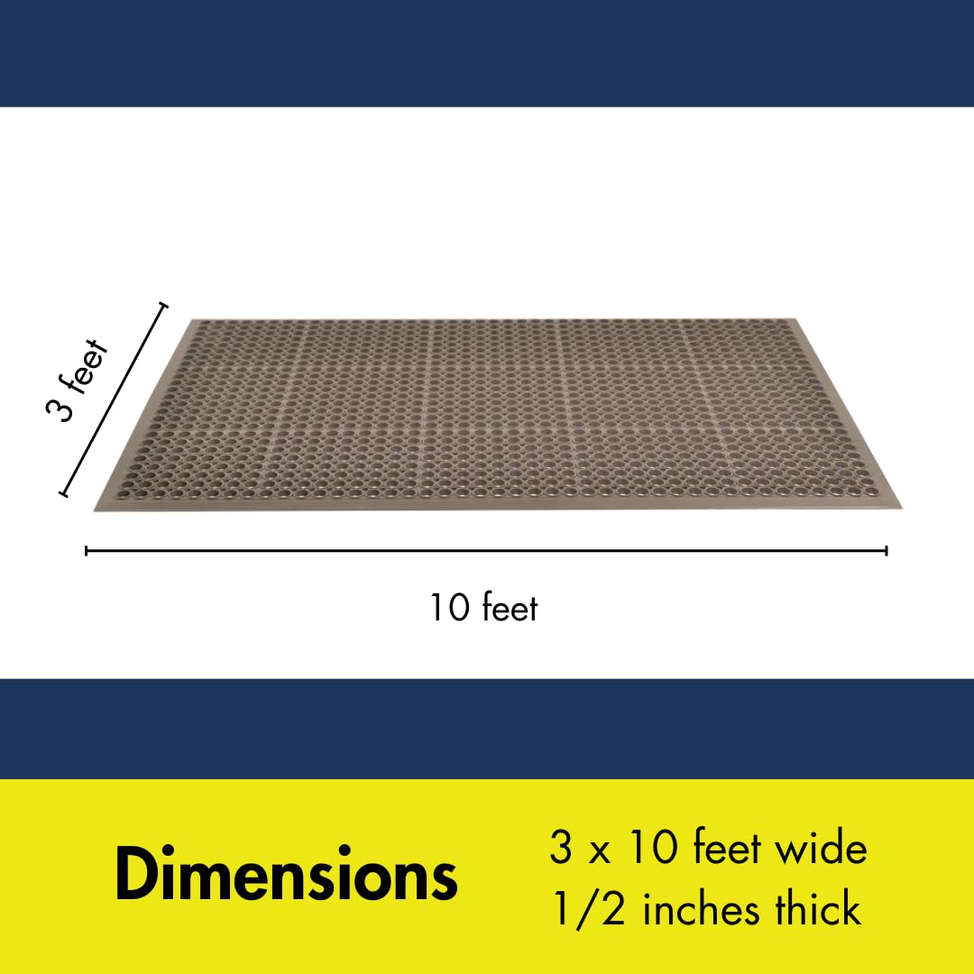 NoTrax Sanitop® 3' x 10' Lightweight Restaurant Rubber Floor Mat with Drainage Holes and Beveled Edges, Anti-Slip Mats, Black, 562S0310BL