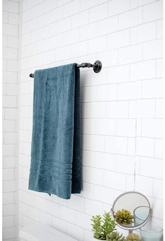Jeasor Industrial Pipe Towel Rack Towel Bar, Heavy Duty Wall Mounted Rustic Farmhouse Bath Towel Holder for Bathroom (Black, 18 Inch)