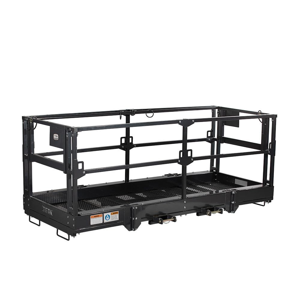 Titan Attachments 4' x 9' 8" Mesh Telehandler Work Platform, Safety Man Basket, Forklift Attachment for Forklift and Telehandler, 1,700 lb. Weight Capacity, Safety Cage Man Lift