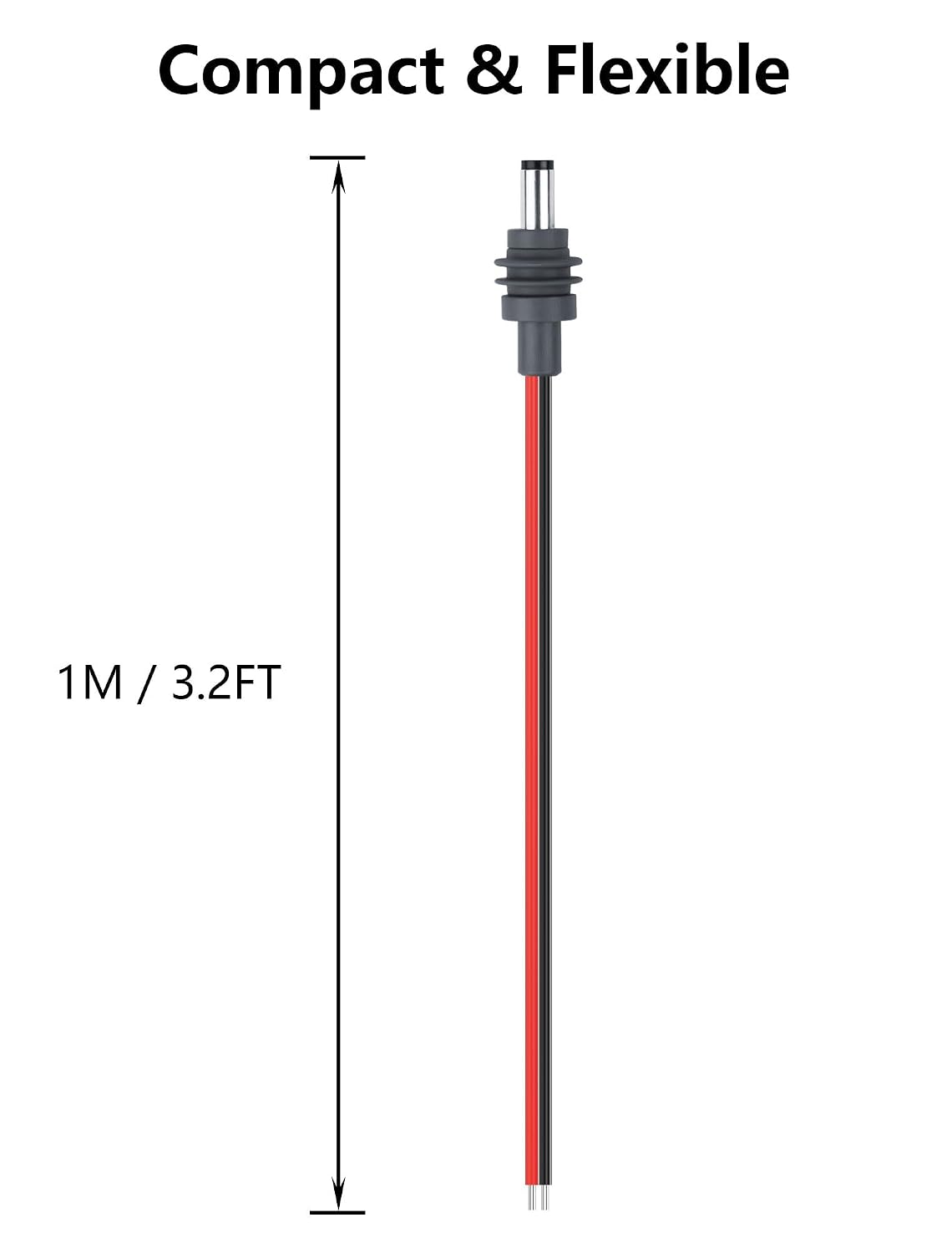 DC5521 14AWG 5.5mm 2.1mm 3.2FT CERRXIAN Power Pigtails Cable for Starlink Mini, DC x Male Plug to Bare Wire Open End