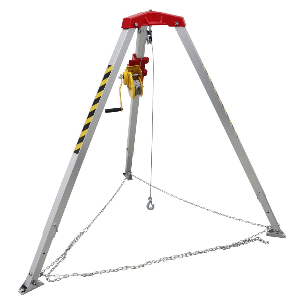 HayWHNKN Confined Space Tripod Kit 1200lbs Winch 65ft Steel Cable with Retractable Support Legs Aluminum Confined Space Rescue Tripod