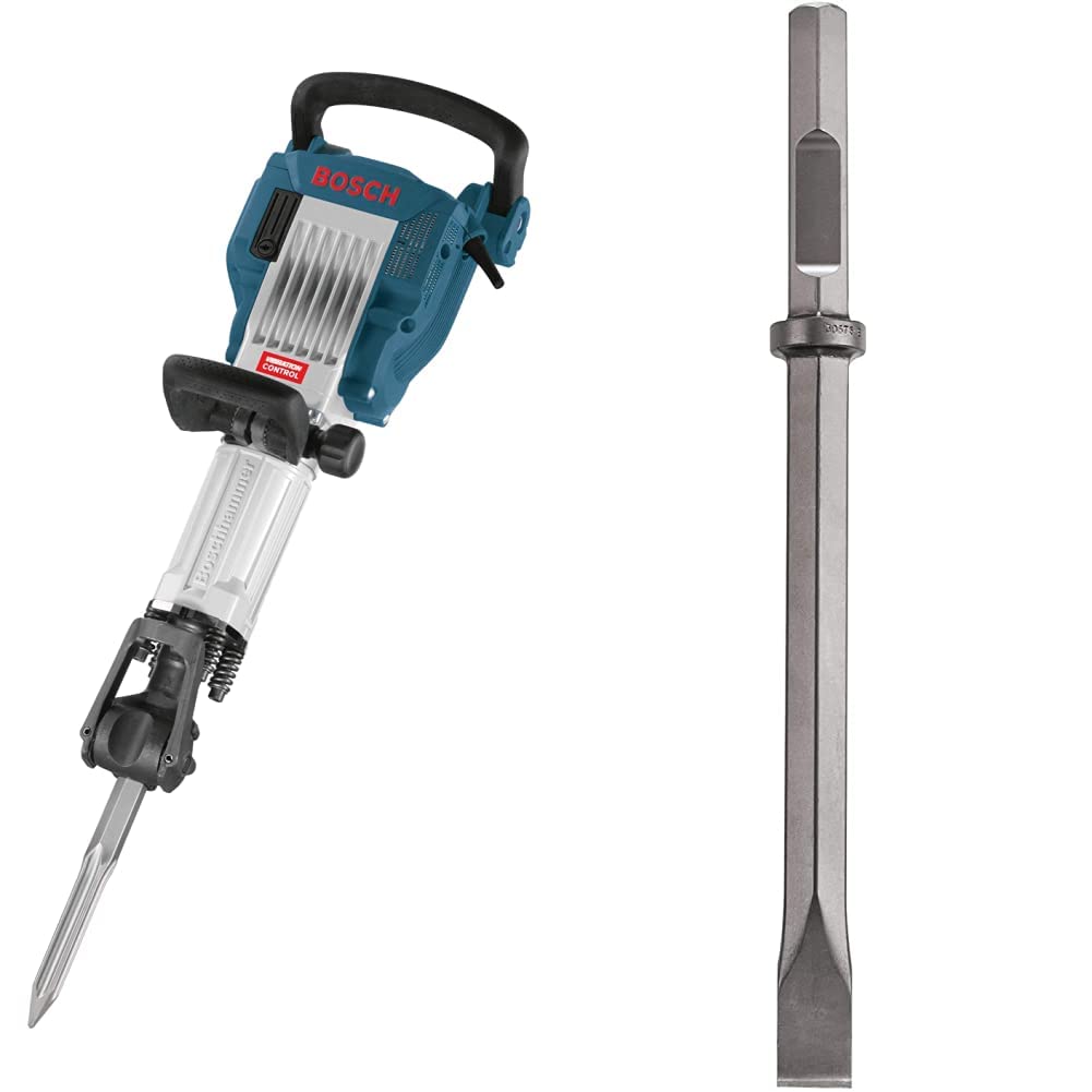Bosch 11335K 35-Pound 1-1/8-Inch Jack Hammer Kit, Blue&BOSCH HS2163 20 In. Narrow Chisel 1-1/8 In. Hex Hammer Steel