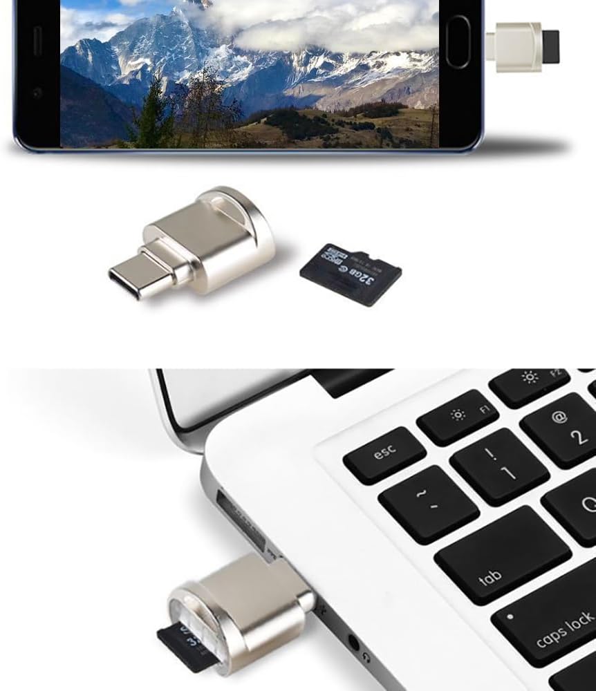 Mepsies 17/16/15, Micro SD Card Reader, USB C to SD Card Reader, Type C TF Memory Card Reader with USB C to USB