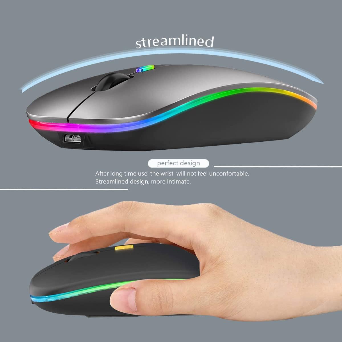 WREANU Use(BT5.2 2.4G Wireless Bluetooth Mouse Rechargeable Laptop Mice with LED Lights Silent Slim and Portable USB)