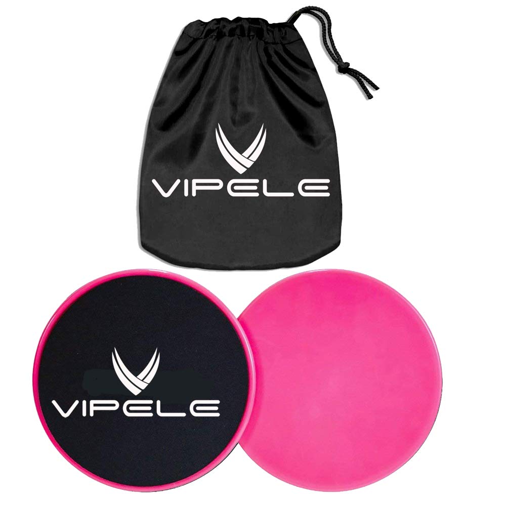 VIPELE Core Sliders. Dual Sided Use on Carpet or Hardwood Floors. Abdominal Exercise Equipment (Pink)