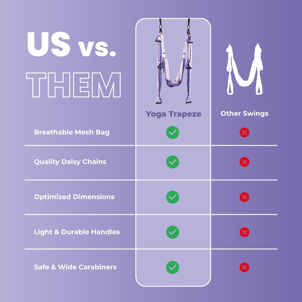 Yoga Trapeze Swing Set for Home & Outdoor | Easy Setup for Strength, Balance & Back Pain Relief | Adjustable Straps & 600lb Capacity, Includes Carrying Bag & Online Tutorials, Purple