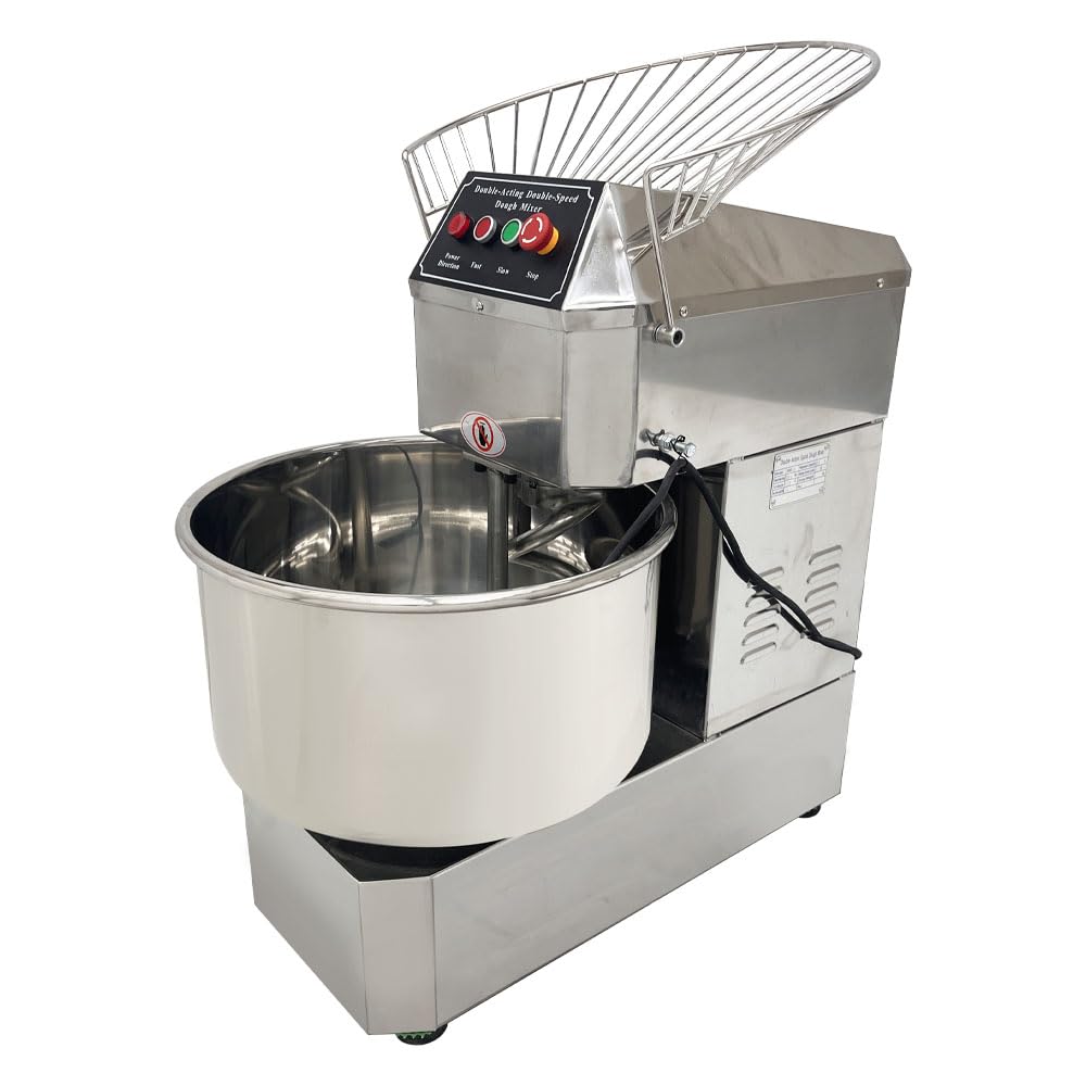 LGXEnzhuo 50L Commercial Dough Mixer with Dual Rotation and Double Speed, 110V 2200W Electric Dough Kneading Machine - Stainless Steel, Spiral Hook, Emergency Stop, for Pizze and Bread