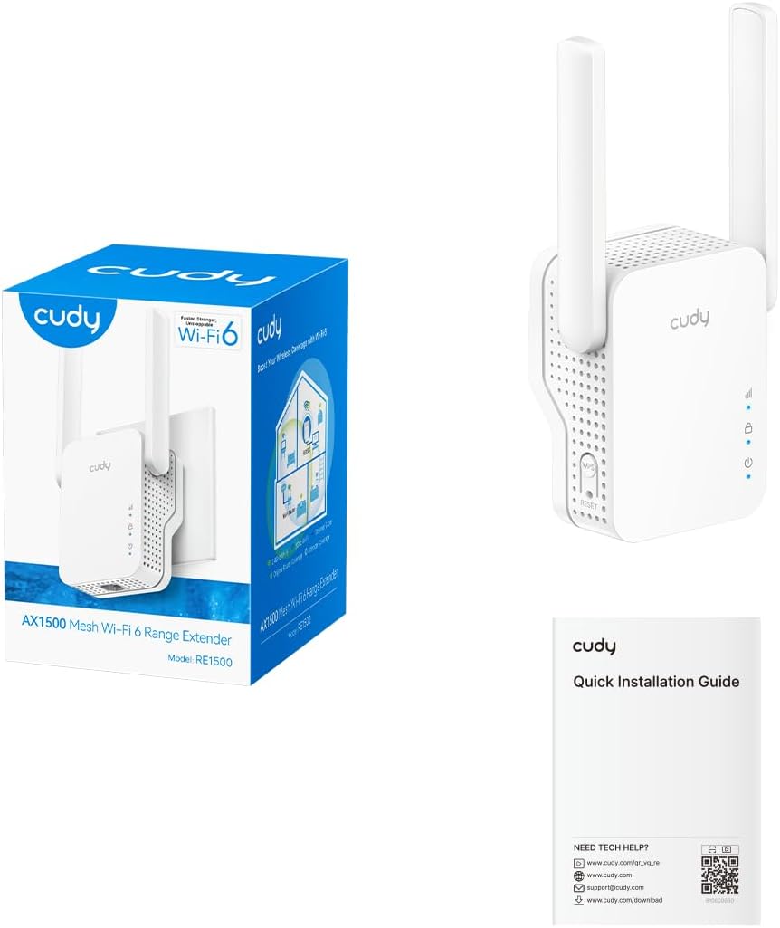 Cudy RE1500 AX1500 6 2.4G 5G 10/100Mbps WiFi Range Extender Dual Band Wireless Booster with Mesh Support WPS Button