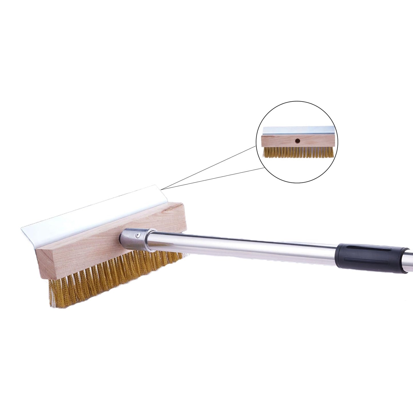 LAKIDOGS Aluminum Pizza Oven Brush, Grill Brush, Wire Brushes, with Scraper and 4 Sections of Detachable Long Rod Design for Commercial Cleaning, Kitchens, Restaurants, BBQ Shelf Or Any Grill