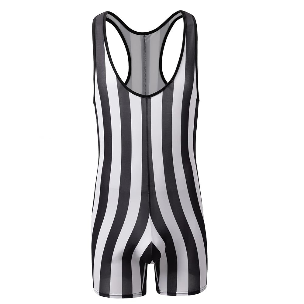 WMIERFI Men Striped Bodysuit Wrestling Singlet Seamless Active Jumpsuit One Piece Base Layers Athletic Supporters Leotard
