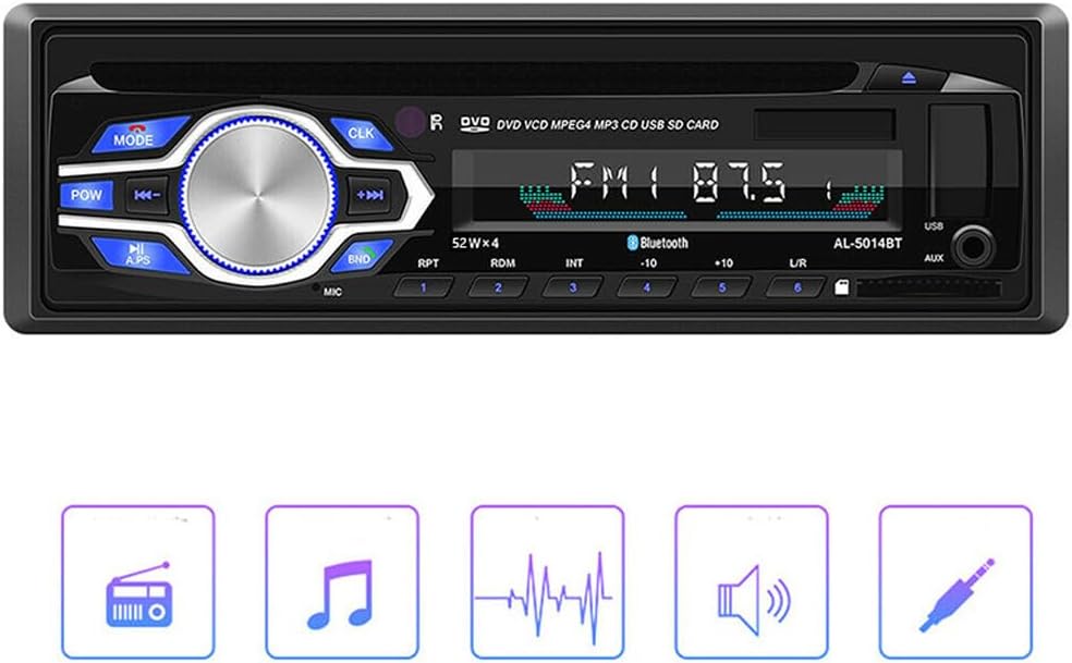 WEPARTICULAR 12V MP3 Car Stereo CD DVD Player Single Din Car Radio with Bluetooth Hands-Free/FM Receiver/USB/AUX/SD