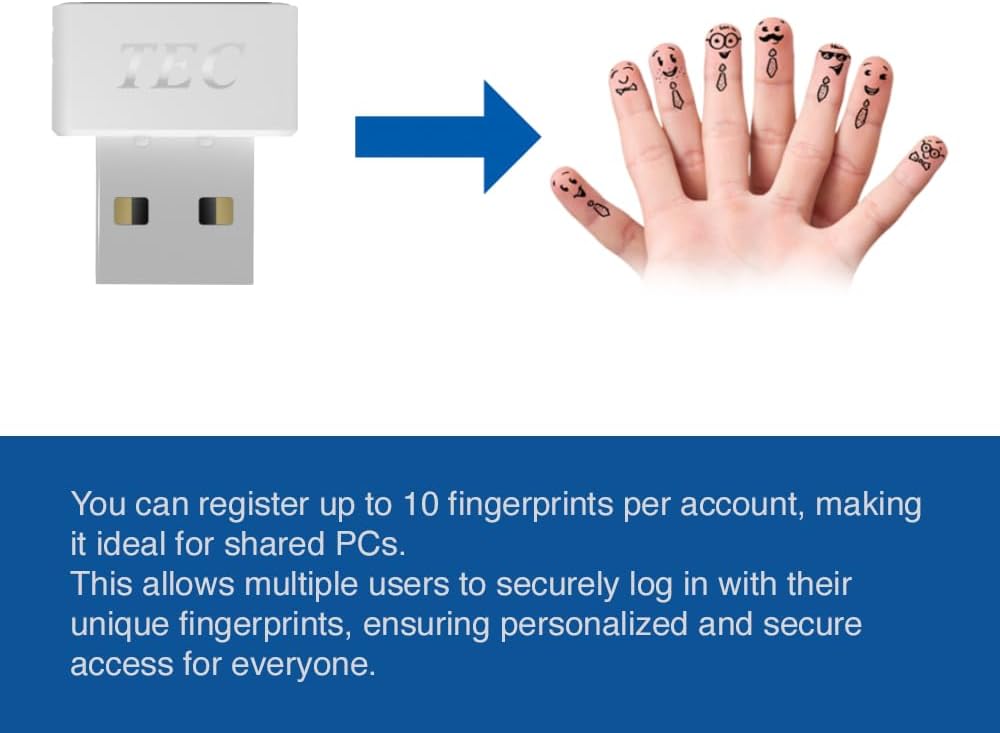 TEC TE-FPA4-MC 360 0.23s SecureTouch USB Fingerprint Reader with ESS Enhanced Sign-in Security Match-On-Chip