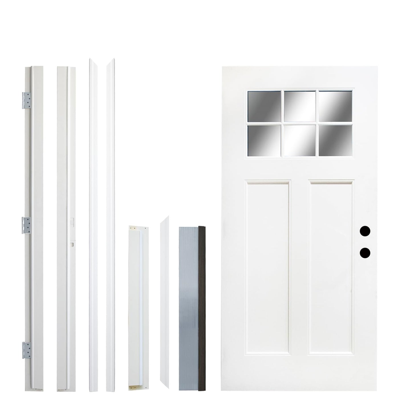 36‘’ x 80‘’ White Fiberglass Entry Door with Frosted Glass, Front Door with White Vinyl Frame and Brickmould, Left Inswing Exterior Door for Residential Entrance