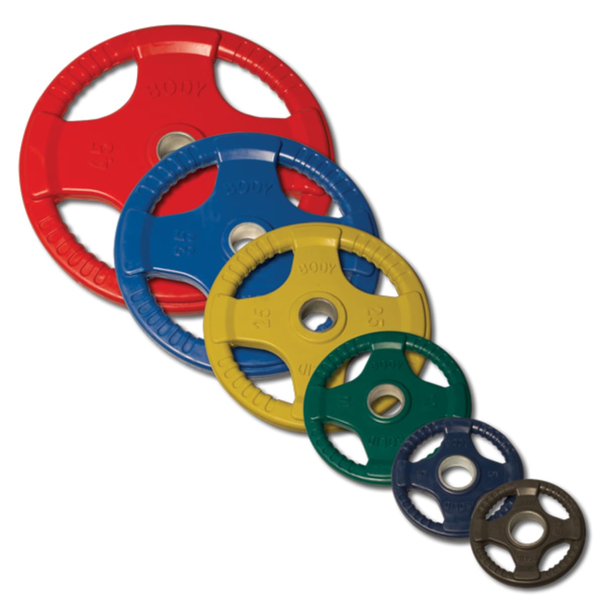 Body-Solid Quad Grip Design Rubber Plate - Olympic Weight Plates with Rubber Coating for Weight Lifting and Strength Training, 25lbs