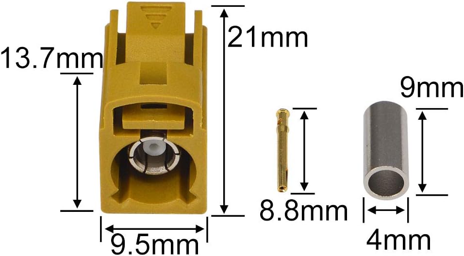 RG174 RG316 5PCS GPS telematics or Navigation RF Coax Connector Fakra K Crimp Jack Female Yellow Adapter for Cable