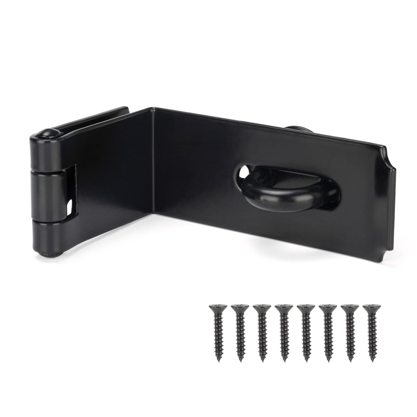 HILLMASTER Door Hasp Latch 90 Degree, 7-3/4" Extra Thick Heavy Duty Steel Safety Gate Door Lock Padlock Clasp Hasp Lock Latch for Fence Gate Barn Door Shed Closet Cabinet, Black Finish