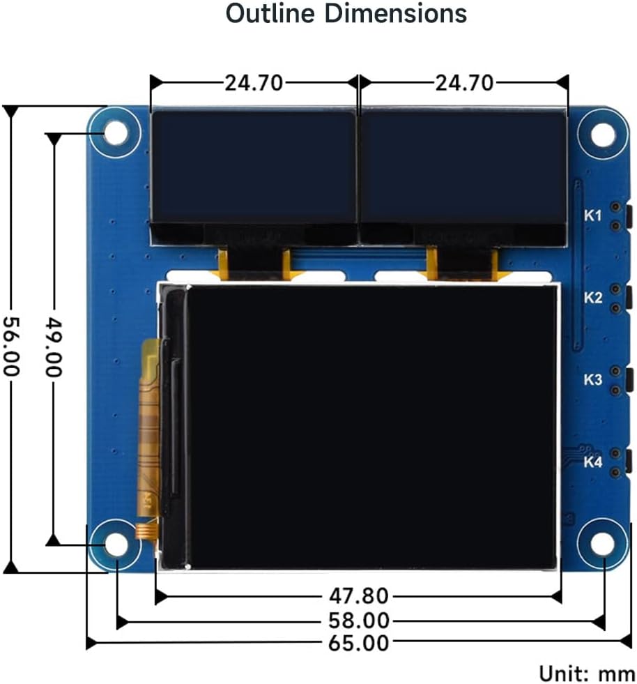 waveshare 2inch 0.96inch 40PIN OLED/LCD HAT, Onboard IPS LCD Main Screen and Dual Blue OLED Secondary Screens