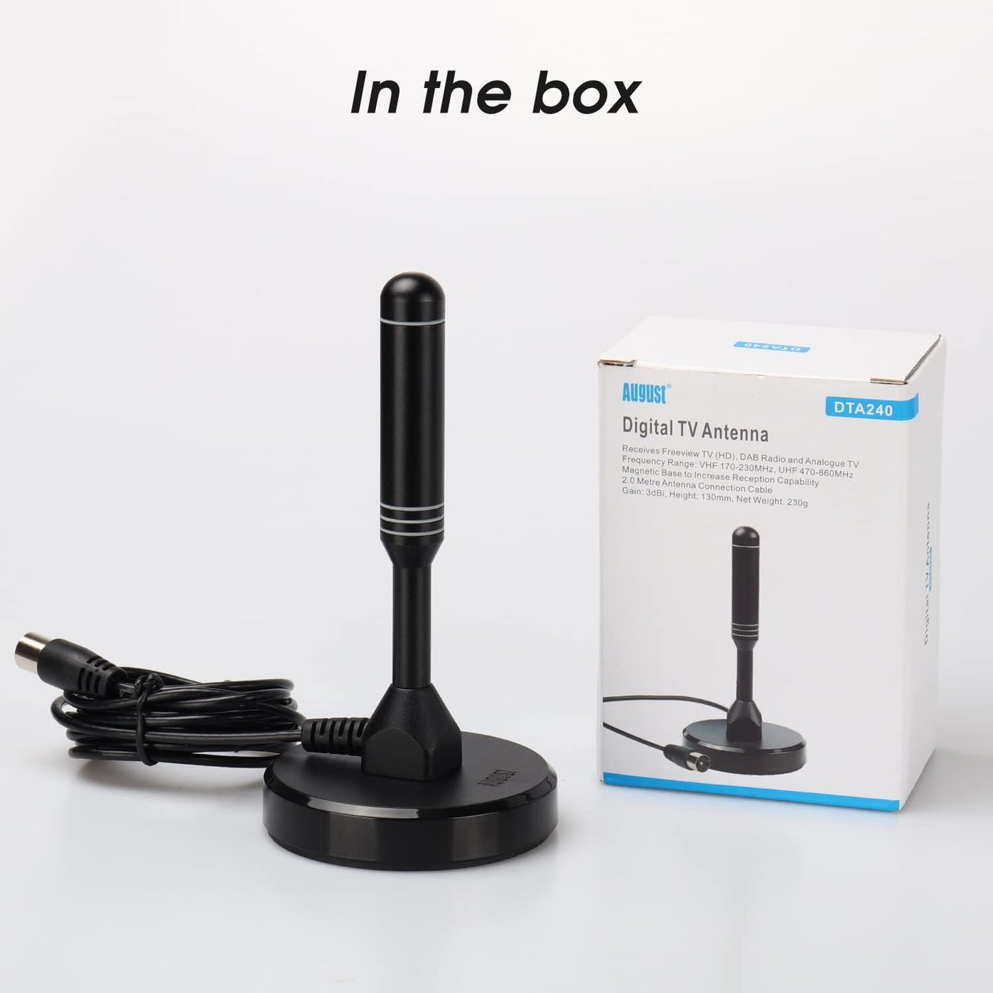 August DTA240 2 50 HDTV Antenna - - Indoor/Outdoor Portable Digital Aerial with Magnetic Base Meters Coax Cable Miles