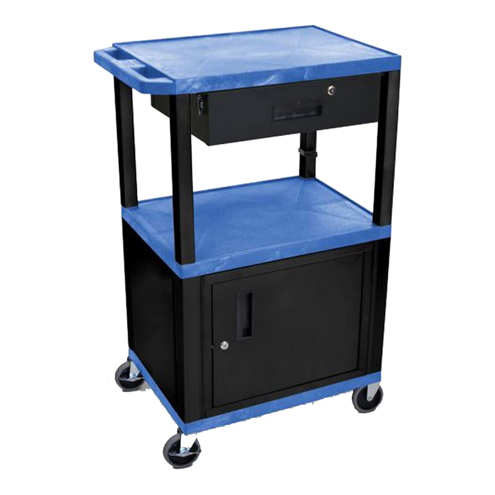 LUXOR WT42BUC2-B/WTD 42"H AV Cart - 3 Shelves Cab Drawer - Blk Leg