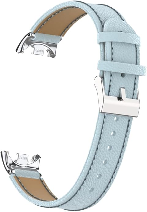 HOPMC Mi Band 8 Fashion Metal Connector Lychee Grain Leather Strap Replacement Wristbands Strap Compatible for Xiaomi Mi Smart Band 8 /8NFC /9/10(Not included Tracker )