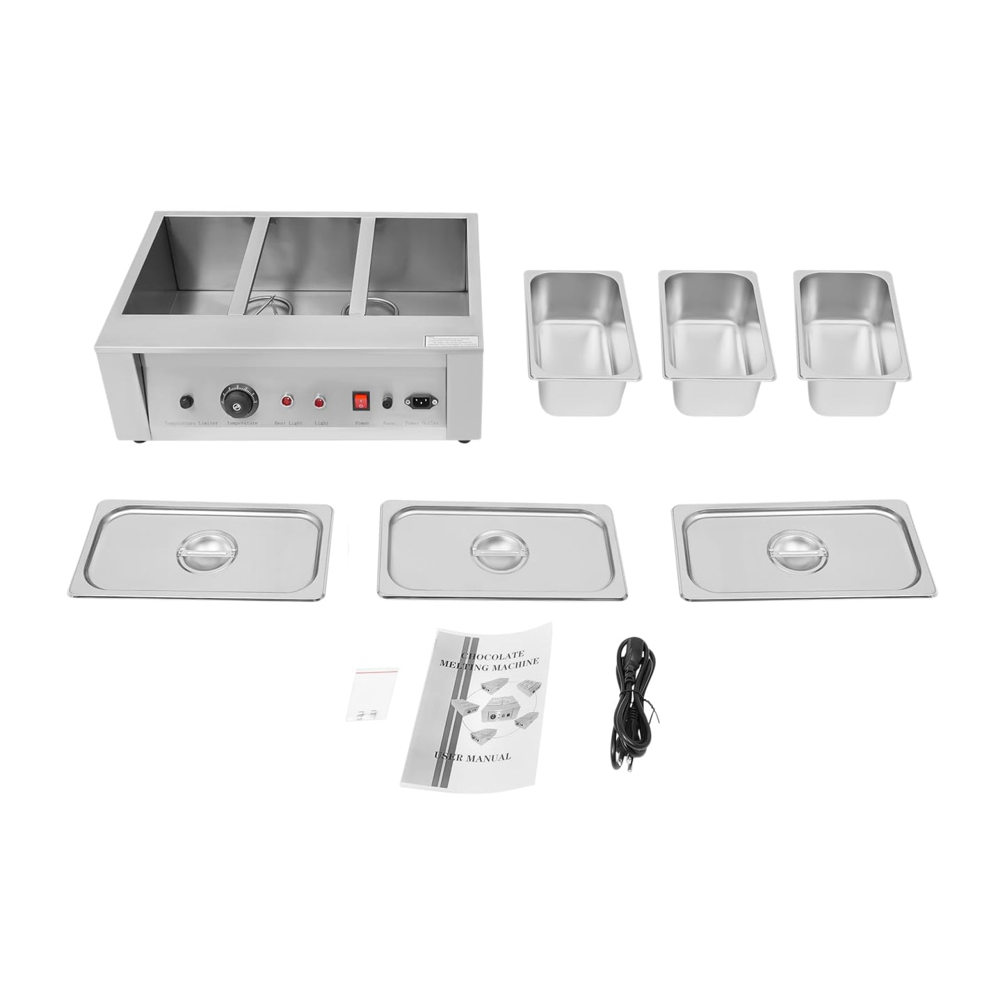 FXEIPOL Commercial Chocolate Tempering Machine, 3 Tanks Stainless Steel Chocolate Melter, 300W Electric Chocolate Warmer Machine for Beverage Stores, Restaurants