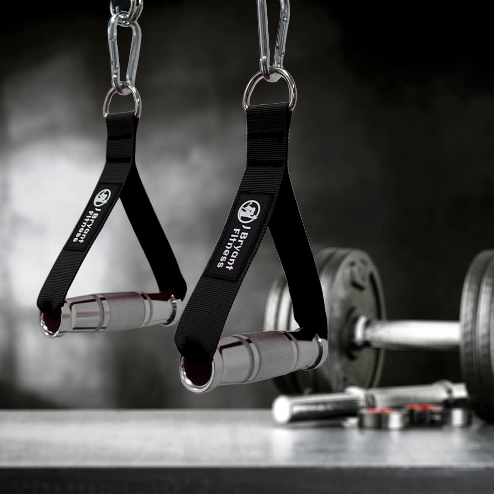 J Bryant Fitness Metal Gym Handles for Cable Machine Attachment Heavy Duty Aluminum Alloy Handle Grips Durable Workout Handles for Resistance Bands Pulley LAT Pull Down System (Black Thick)
