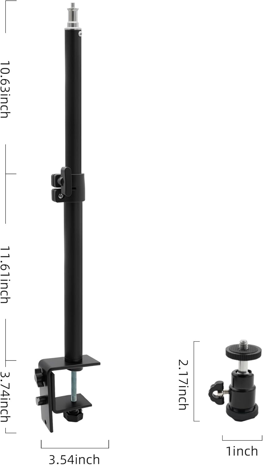 LSYRIA 18"-23" 1/4" 2kg Camera Desk Mount with C Clamp, Adjustable Desktop Light Stands with Ball Heads Cold Shoe