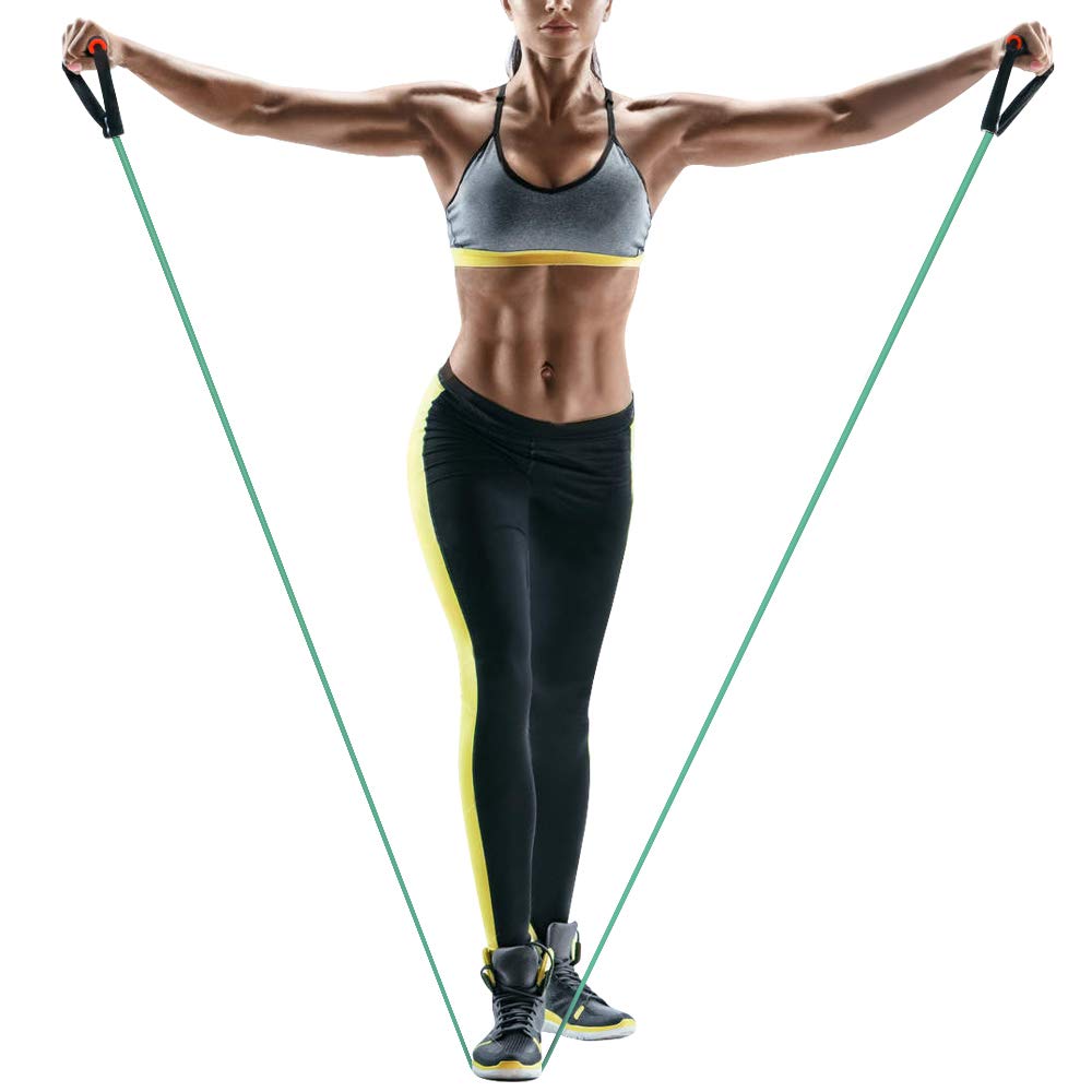 TOCO FREIDO Single Resistance Exercise Band with Comfortable Foam Handles and Door Anchor, Exercise Tube for Home Workouts,Yoga, Gym, Pilates, Stretching, Fitness Training (10-15lbs)