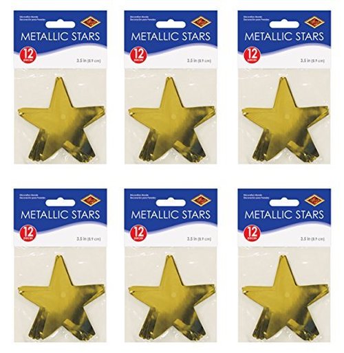 Beistle S57027-GDAZ6 Metallic Star Cutouts, 72 Piece, 3.5", Gold