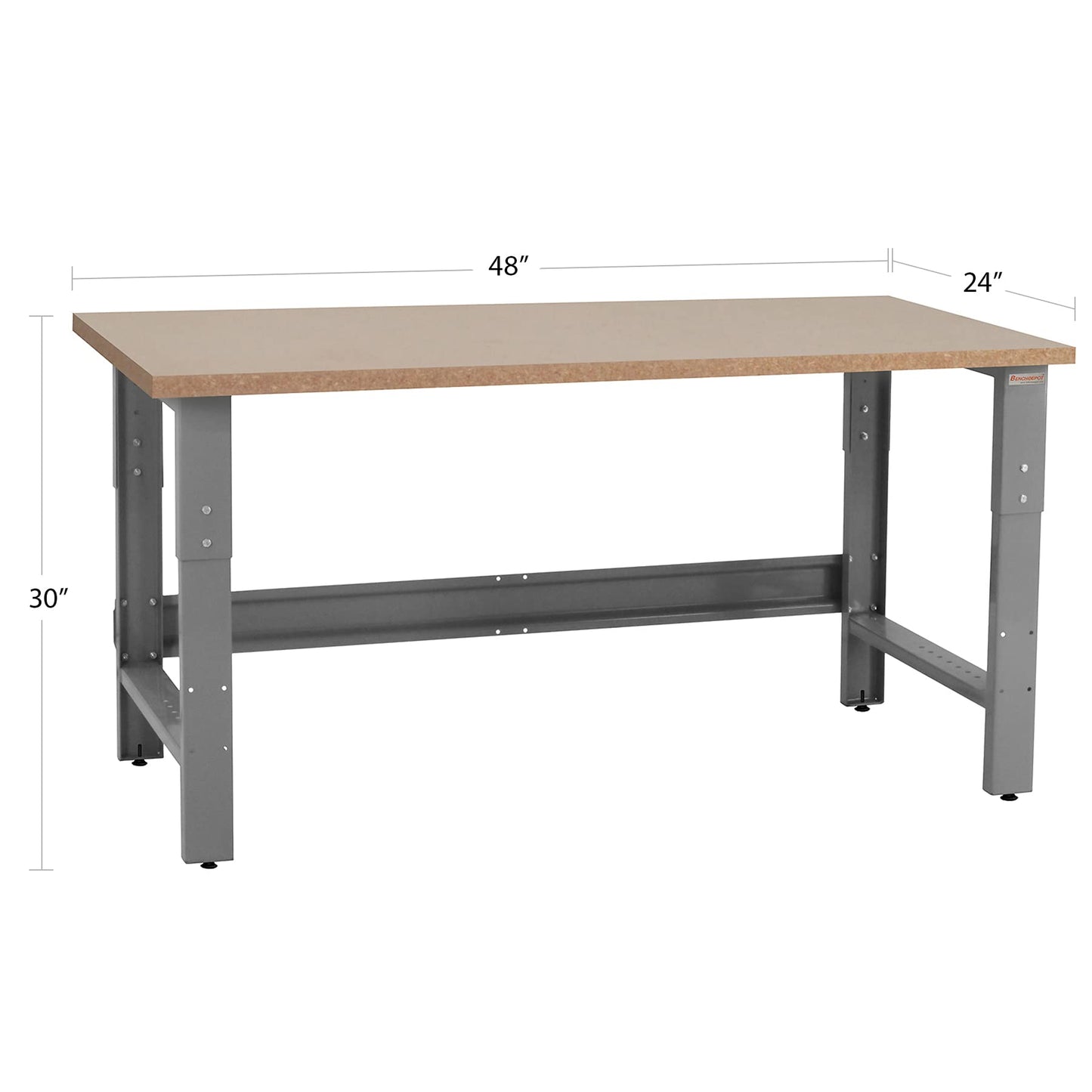 Table & Workbench: 1" Thick Particle Board Top, Height Adjustable Bench - 24" D x 48" L x 30" - 36" H - by BenchPro