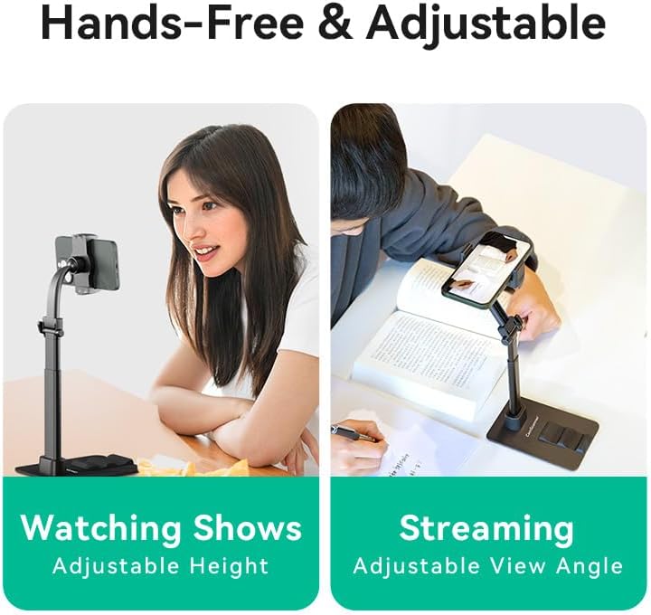 CamScanner 360 Phone(1 Pack) Adjustable Phone Stand, Rotatable Clip-On Holder,Desk Mount with Non-Slip Base