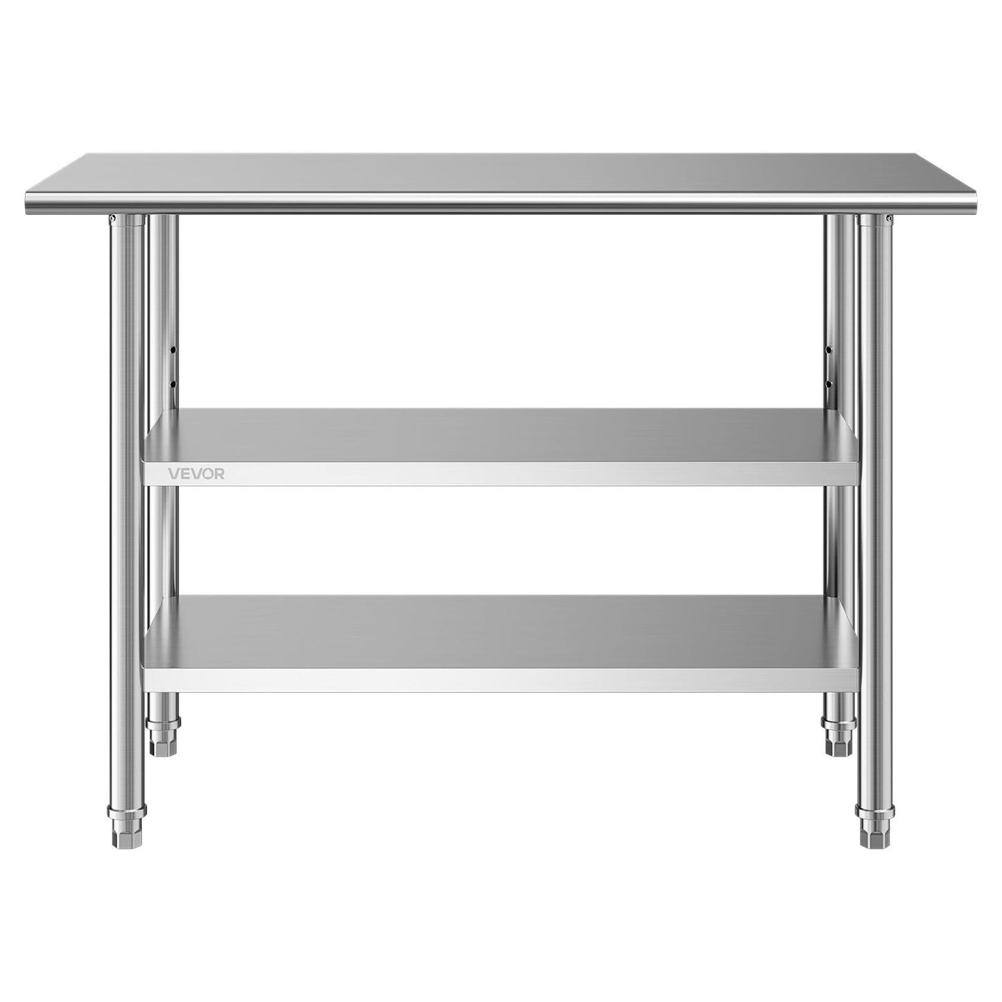 VEVOR Stainless Steel Work Table, 24x48 Inch Food Prep Table with 2 Shelves, Commercial Kitchen Workstation, Metal Heavy Duty Utility Worktable, for Restaurant Home Hotel Garage Outdoor