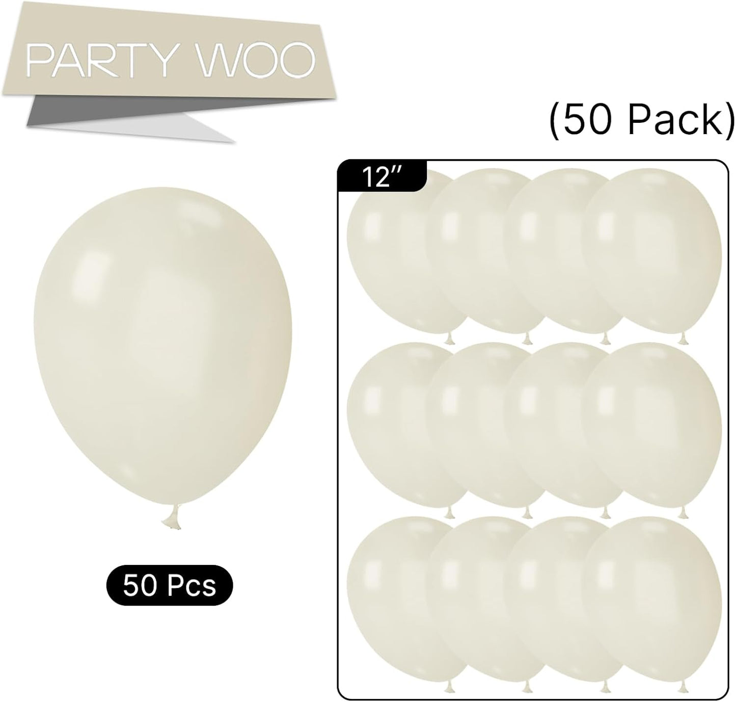 PartyWoo Pearl Beige Balloons - 50pcs 12 Inch Off White Latex Balloons for Weddings & Celebrations