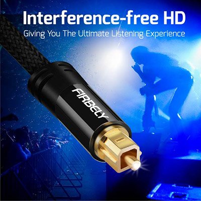 FIRBELY 8 Digital Toslink Cable Optical Audio Cable-S/PDIF Fiber Optic with Metal Connectors Braided Jacket Black Cable