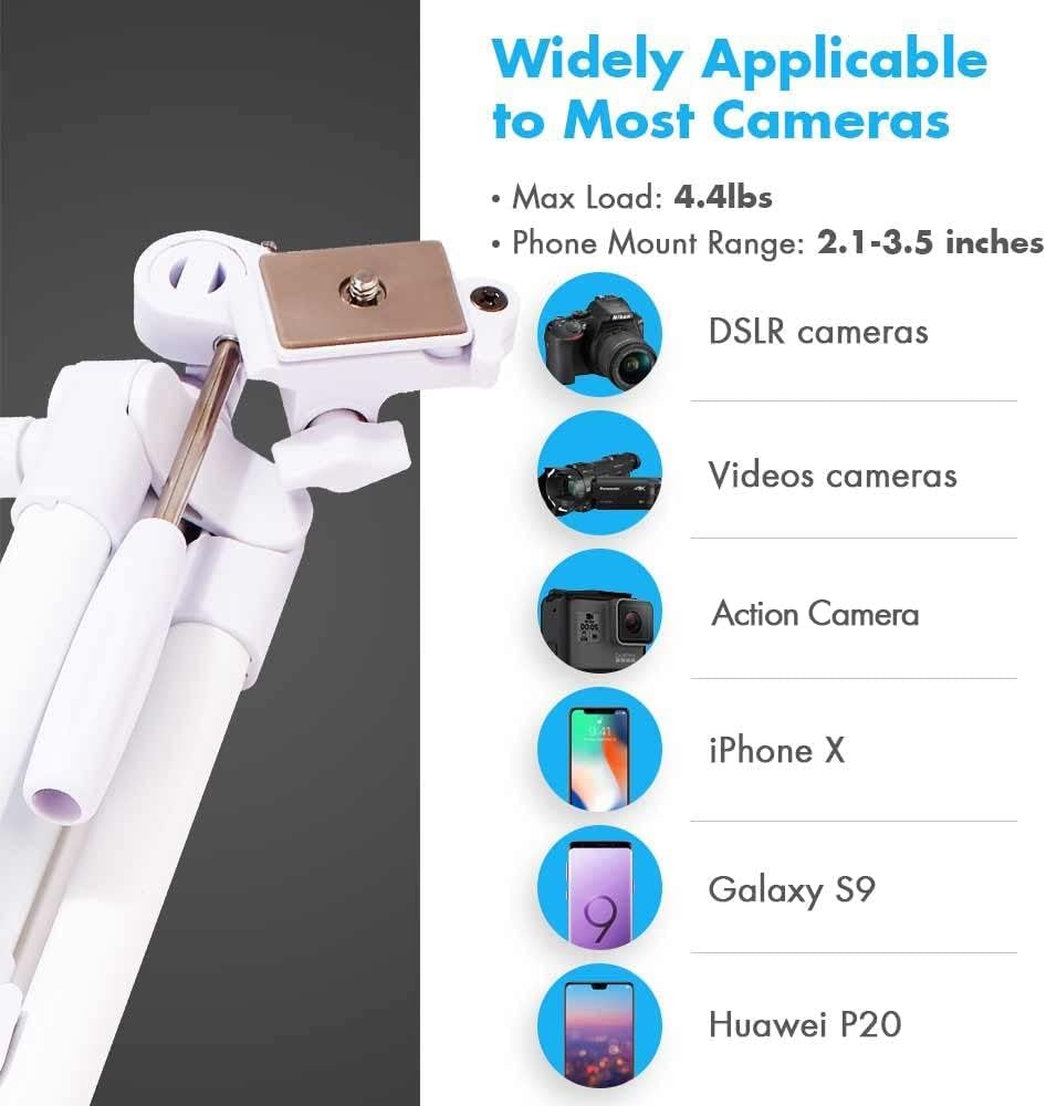 Fotopro 59'' 3-Way Camera Tripod, Portable Tripod for iPhone with Bluetooth Remote, Aluminum Video Camera Tripod