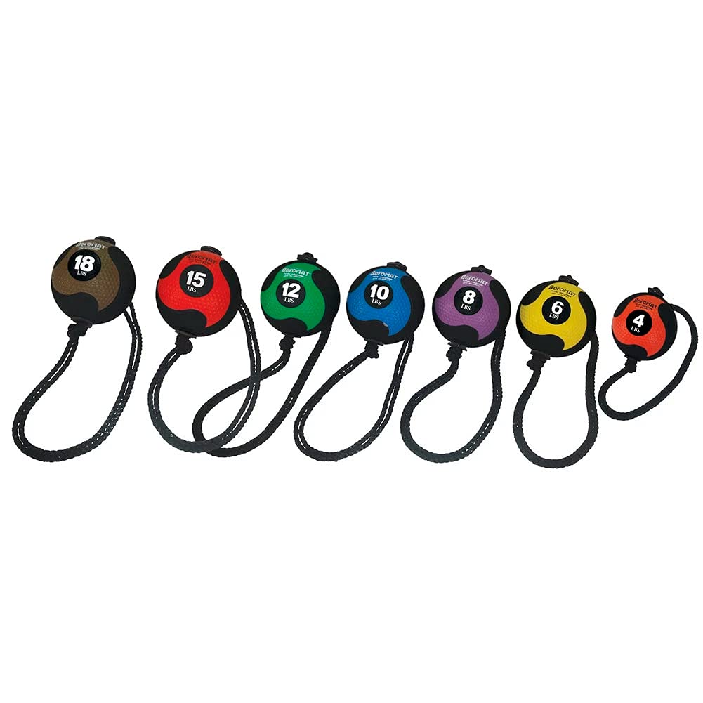 AEROMATS Elite Power Rope Medicine Ball for Core Strength/Rotational Movements Training - 6 lbs - Black/Yellow - 9" Diameter - 39" Rope