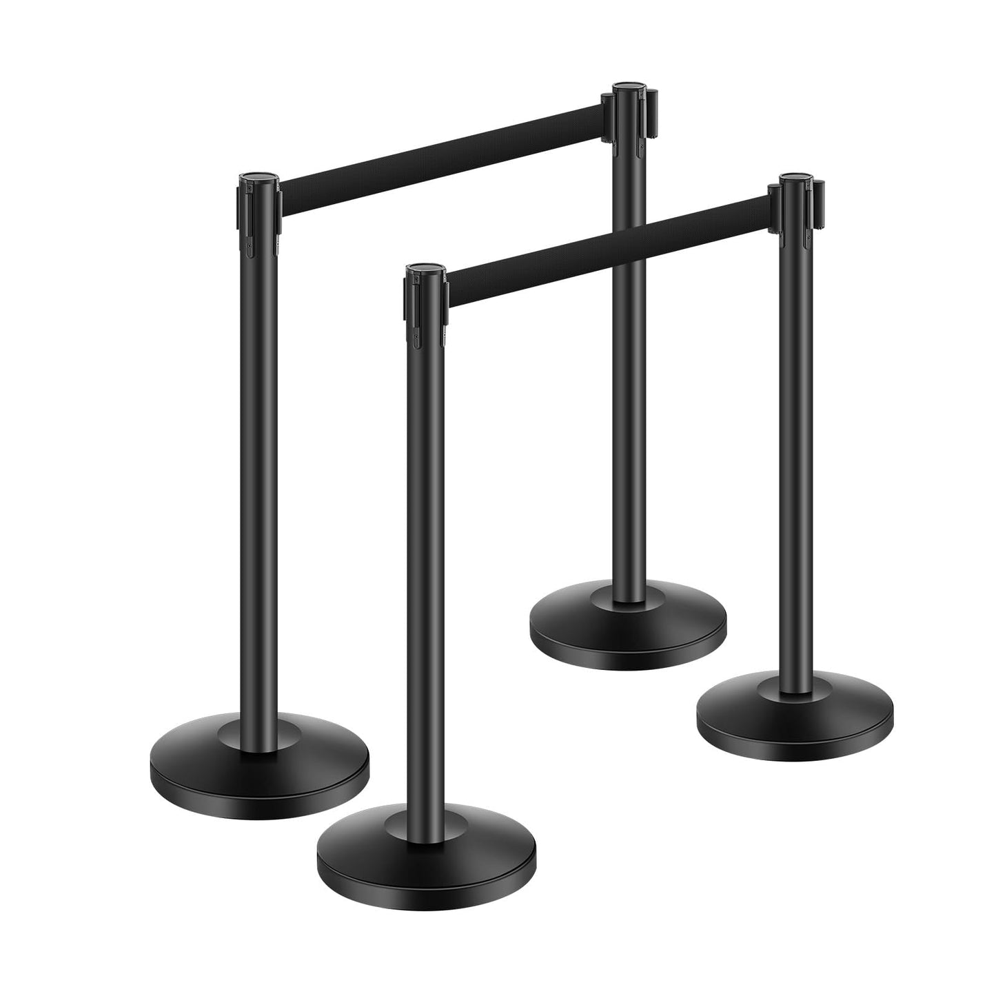 VEVOR Stanchion Post, 4 Pcs Stanchions with Retractable Belts, Carbon Steel Black Stanchions Queue with Sand Injection Hollow Base, Crowd Control Barriers for Theaters, Parties, Weddings, Exhibitions