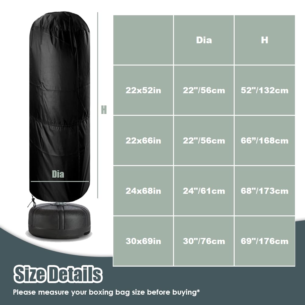 COOSOO Punching Bag Cover Outdoor Standing Boxing Bag Cover Waterproof Freestanding Punching Bag Protective Cover Free Standing Boxing Bag Cover (24" Dx68 H)
