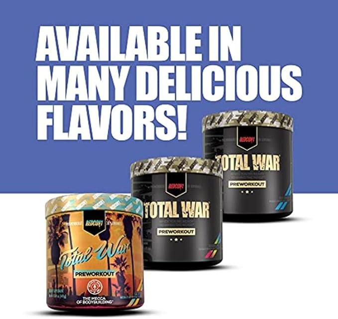 REDCON1 Total War Pre Workout, Blue Raspberry - Beta Alanine + Citrulline Malate Keto Friendly Preworkout for Men & Women with 320mg of Caffeine - Fast Acting (30 Servings)