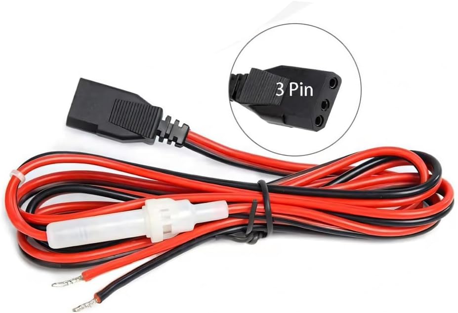 WoTravelPaL 3-Pin 2-Wire, 16AWG 1.5M 15A CB Radio Power Cord Heavy-Duty Fused Power Cable with Fuse, Compatible